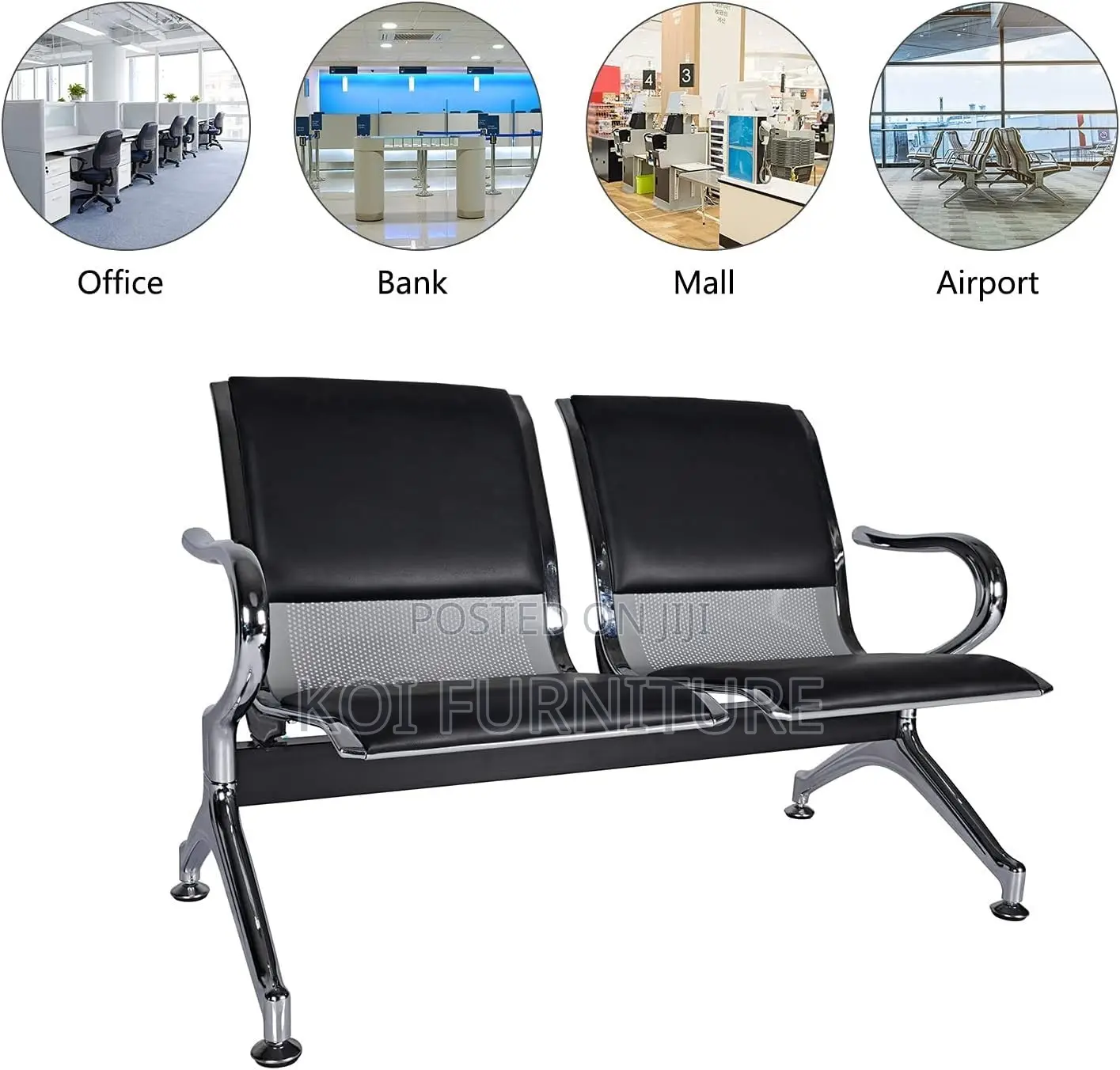 Office Benches; Heavy-Duty 2-Seater Padded Office Waiting Bench