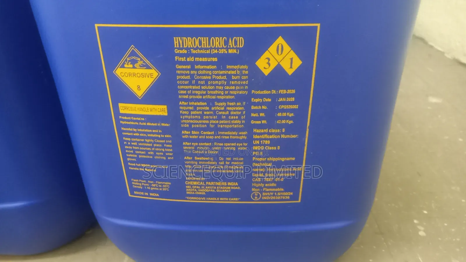 Hydrochloric Acid (Hcl) 34%–35% 40 Litres Jerrican