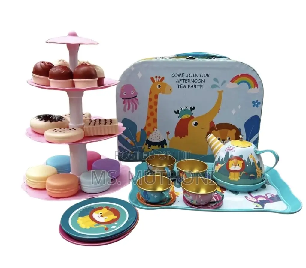 Kids High Tea Set Toy With Animal Themes and Play Desserts.