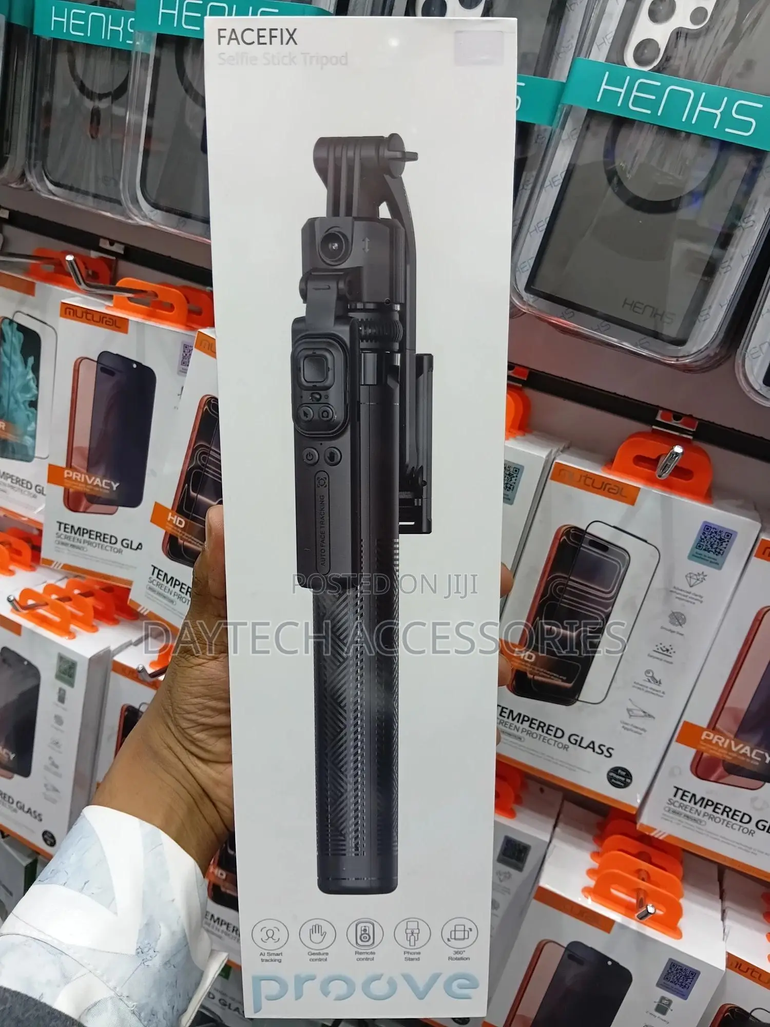 This Is a Proove Facefix Ai Face Tracking Selfie Stick Tripod in Black