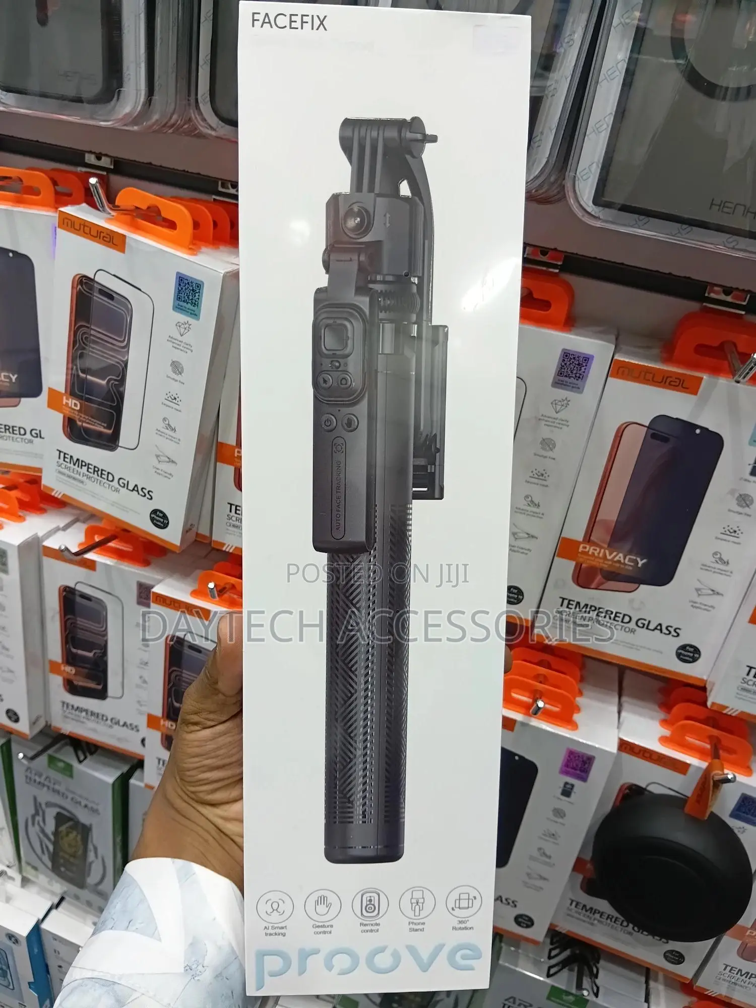 This Is a Proove Facefix Ai Face Tracking Selfie Stick Tripod in Black