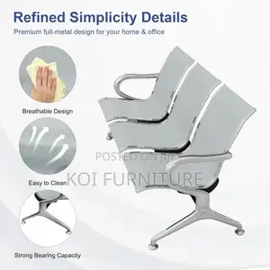Office Benches; 3-Link Non-Padded Office Waiting Bench