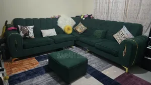 Green Velvet L-Shaped Sectional Sofa