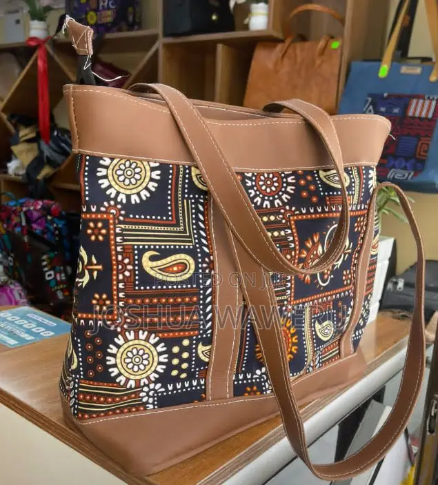 Leather Ankara Tote Bag