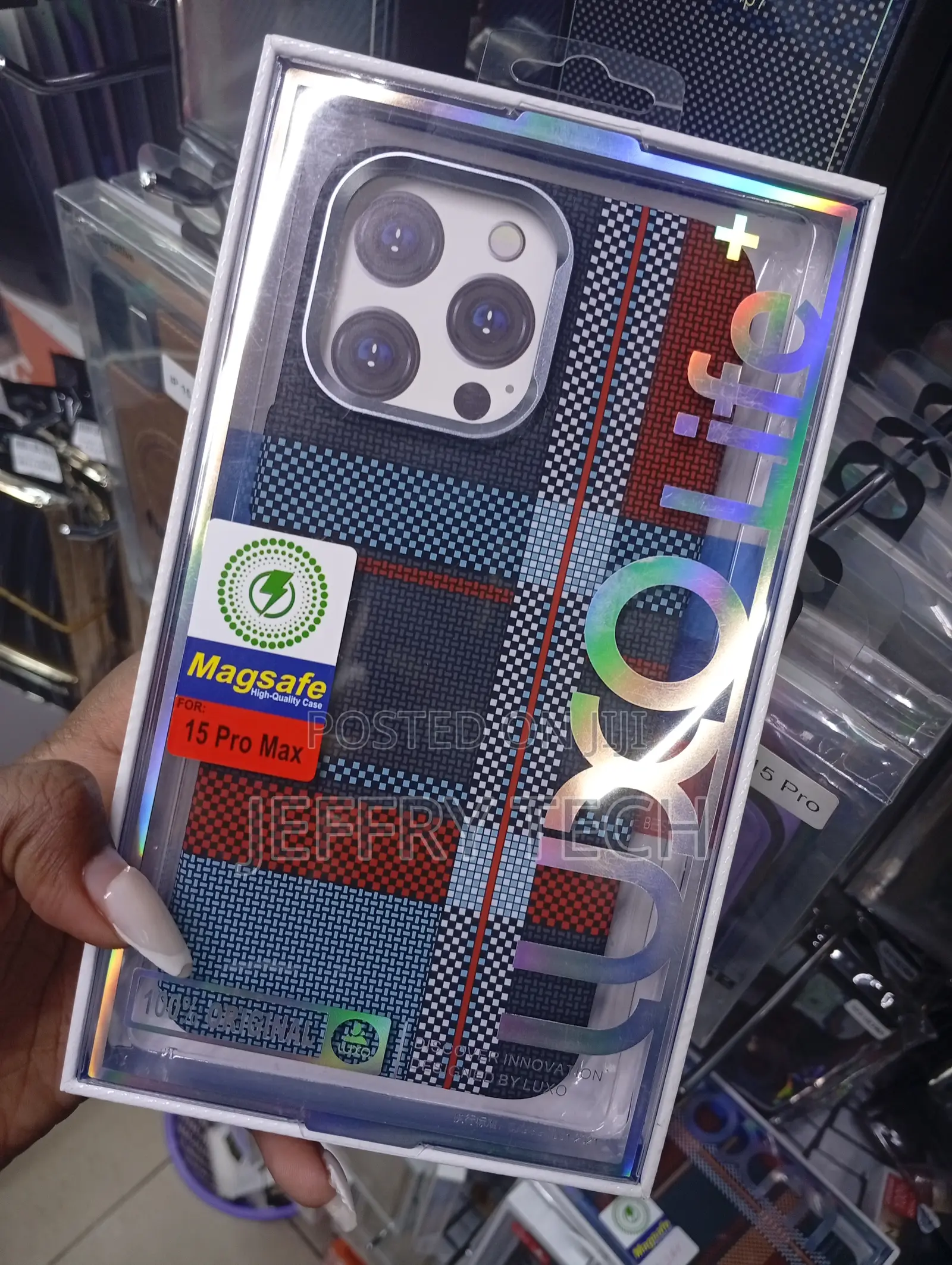 Tribal Pattern Magsafe Case Packaged for the iPhone 15 Pro Max.