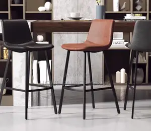 Bar Stool: Nordic Style High Bar Chair With Leather Backrest