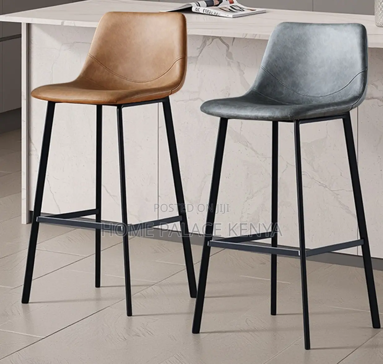 Bar Stool: Nordic Style High Bar Chair With Leather Backrest