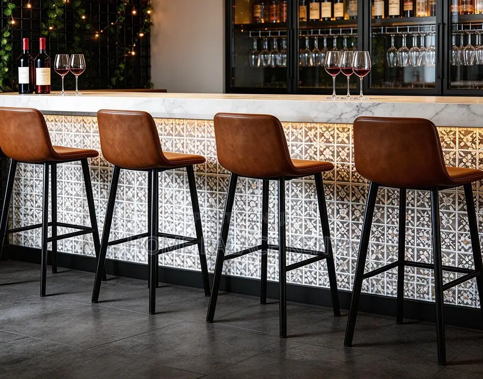 Bar Stool: Nordic Style High Bar Chair With Leather Backrest
