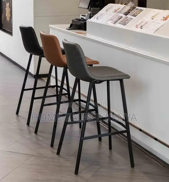Bar Stool: Nordic Style High Bar Chair With Leather Backrest