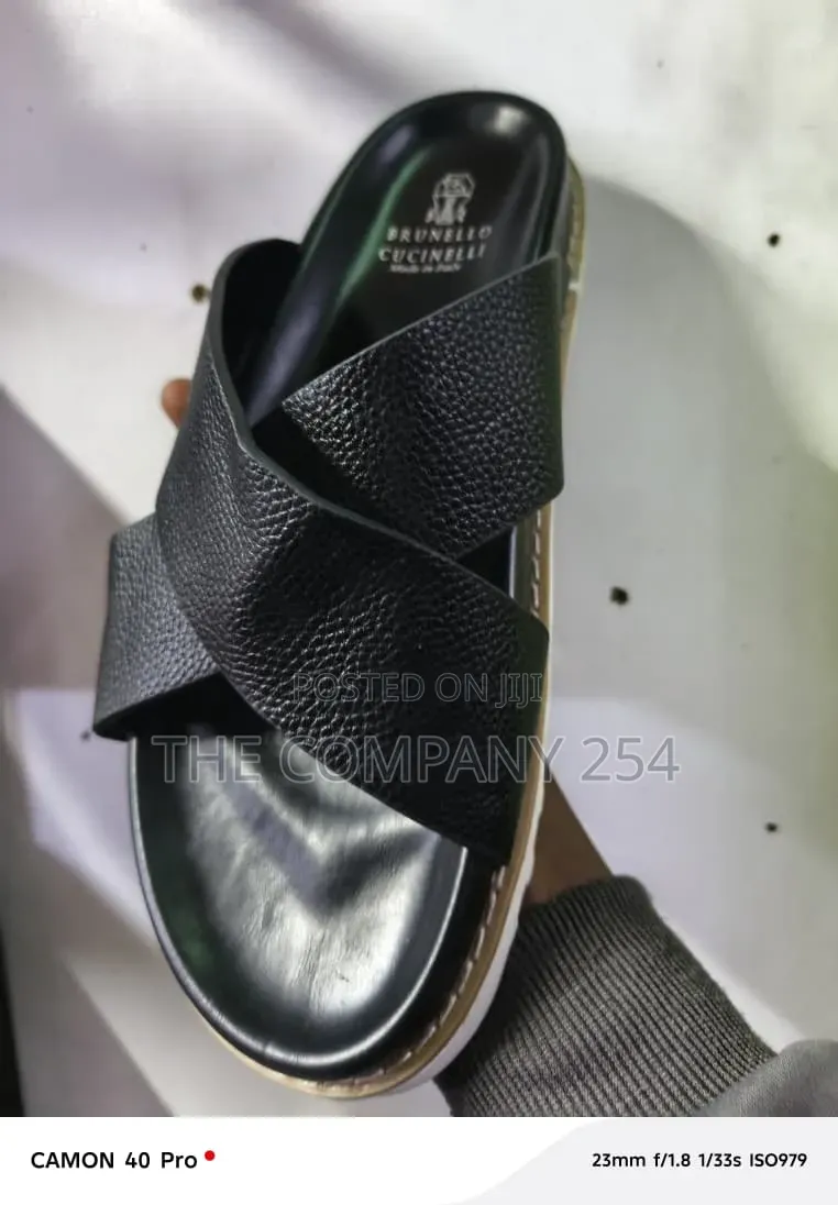 Quality Leather Casual Men Casual Brunero Herme Brike Open Slide Shoes