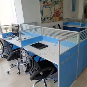 Modern 4-Seater Modular Blue Office Workstation