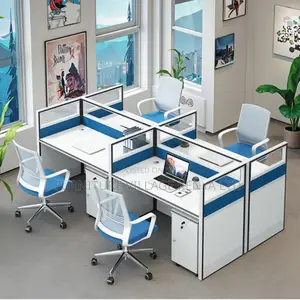 Modern 4-Seater Modular Blue Office Workstation