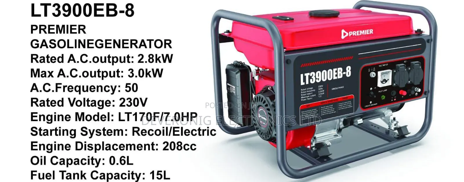 Premier Gasoline Generator 2.2kw Ac Power Output