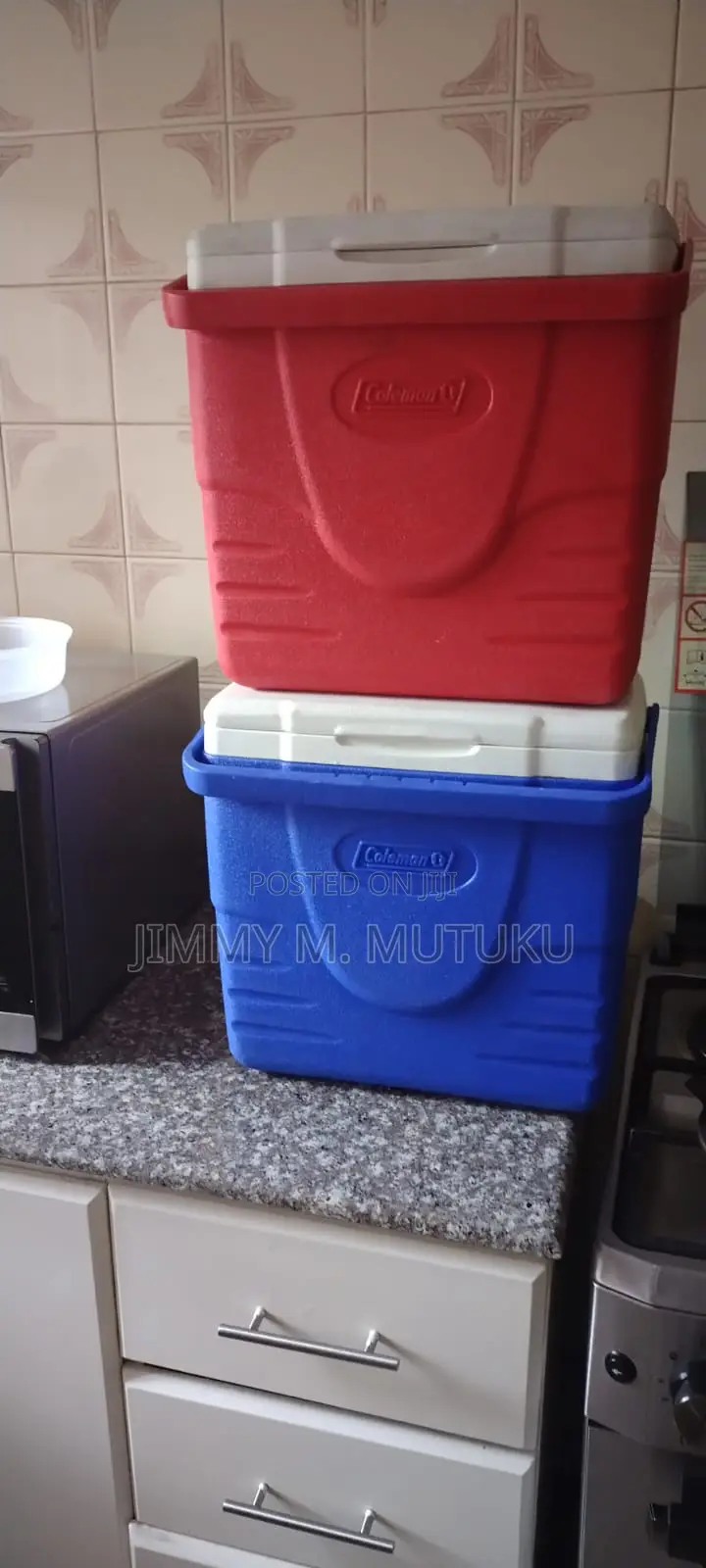 Two Cooler Boxes Red Blue