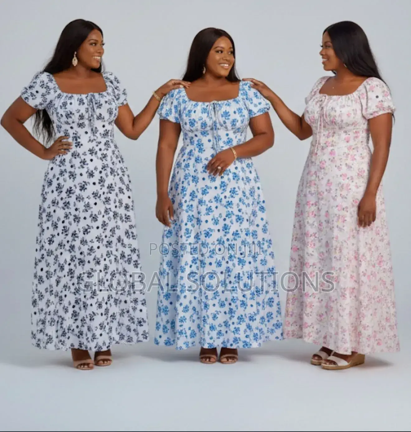 Roveilla Ditsy Floral Sweetheart Neckline Maxi Dresses