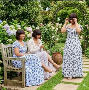 Roveilla Ditsy Floral Sweetheart Neckline Maxi Dresses