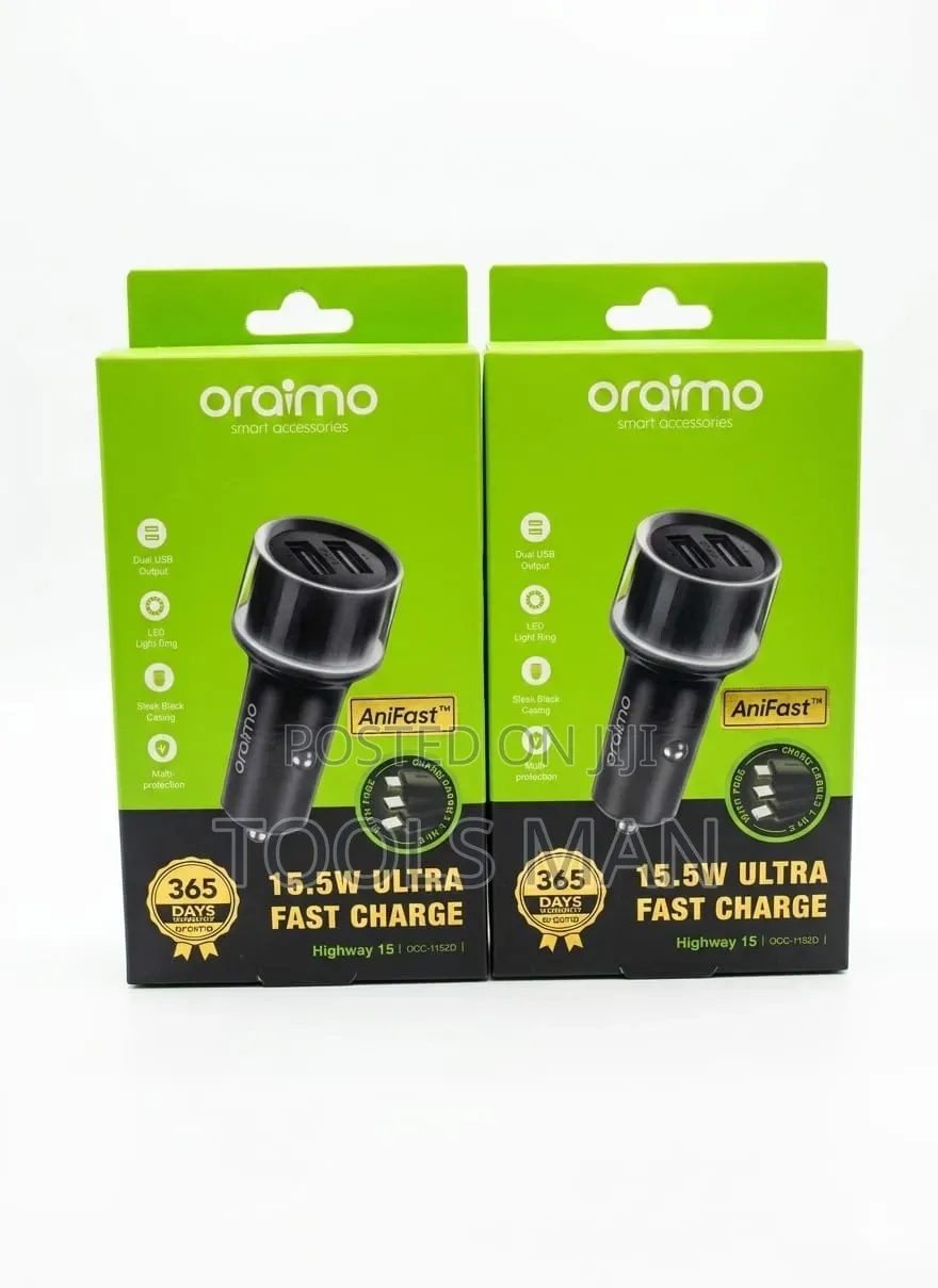 Oraimo Highway 15 15.5w Dual Usb Car Charger + 3-in-1 Cable.