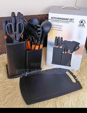 Silicone Cooking Utensils Set - Black Spoons, Knives Holder