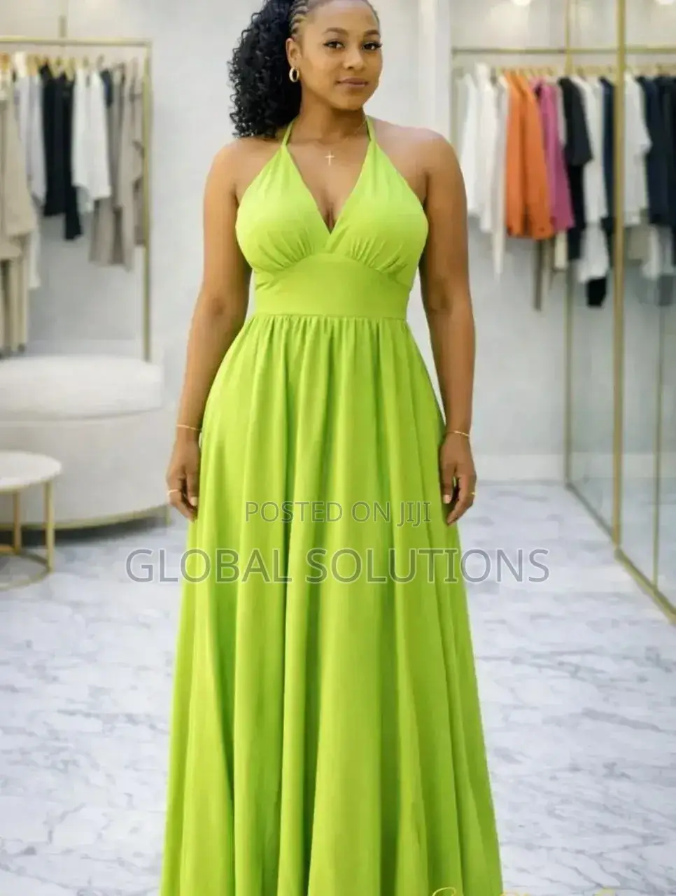 Cyan Chiffon a-Line Halter Bridesmaid Dress