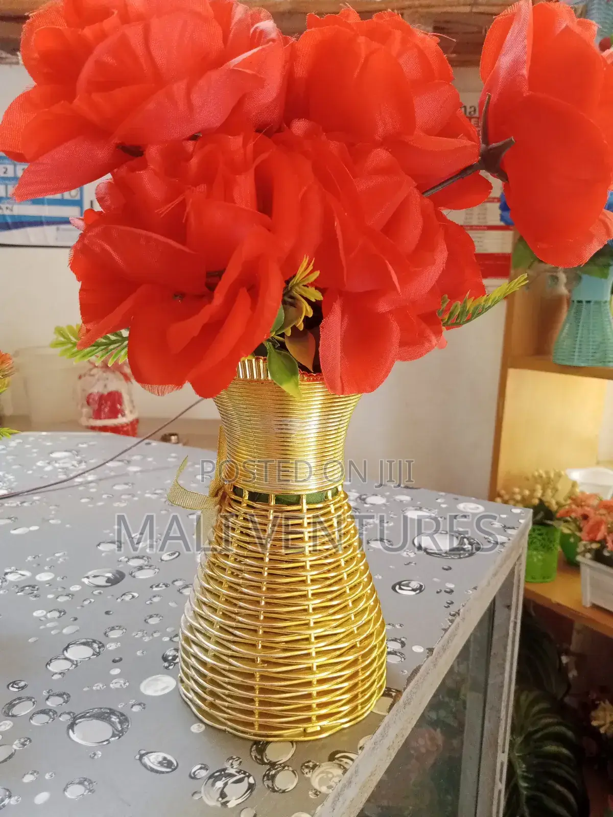 Red Plastic Flowers Decor