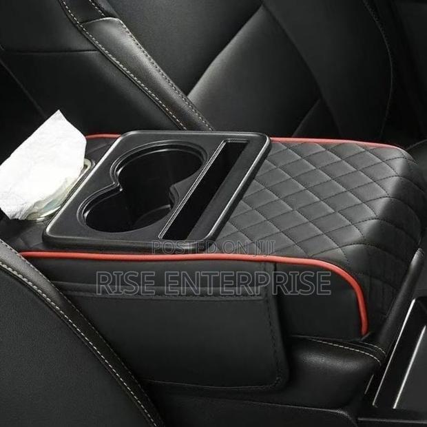 Car Arm Rest Cushion With Cup Holder, Side Storage and Tissue Holder