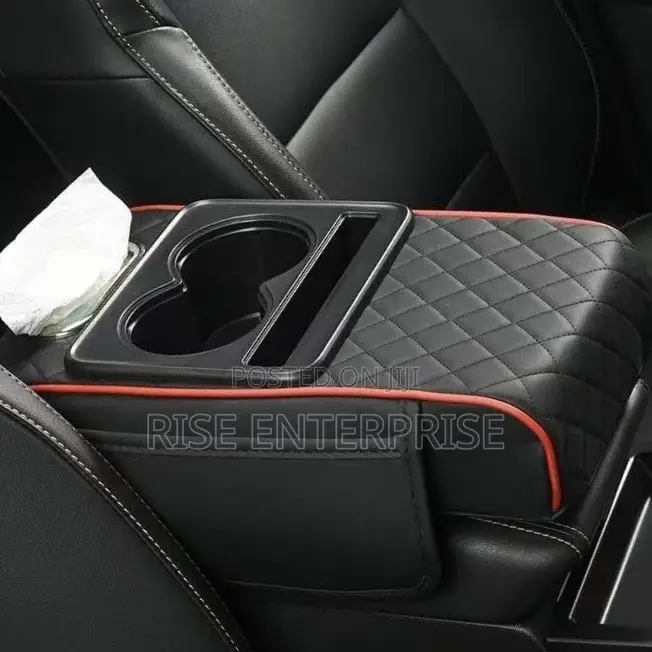 Car Arm Rest Cushion With Cup Holder, Side Storage and Tissue Holder