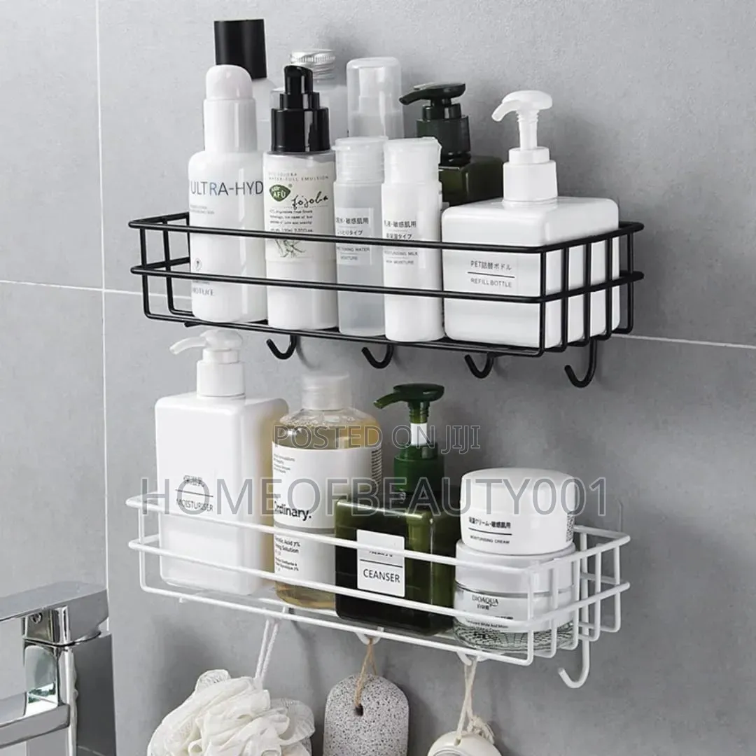 Sleek Metallic Storage Caddy With Hooks.
