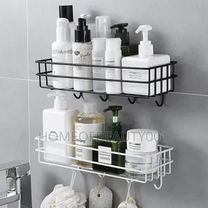Sleek Metallic Storage Caddy With Hooks.