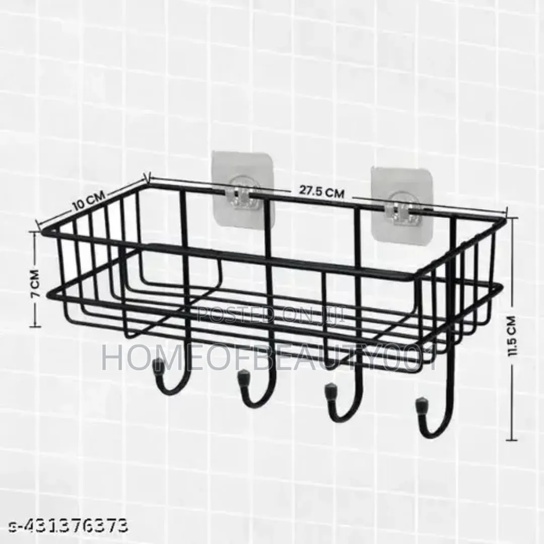 Sleek Metallic Storage Caddy With Hooks.