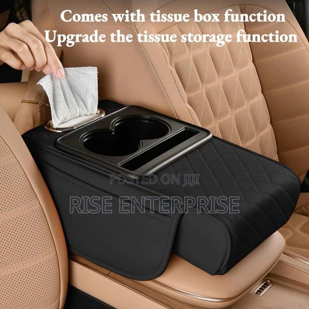 Car Arm Rest Cushion With 2 Cup Holders, Serviette and Side Storage