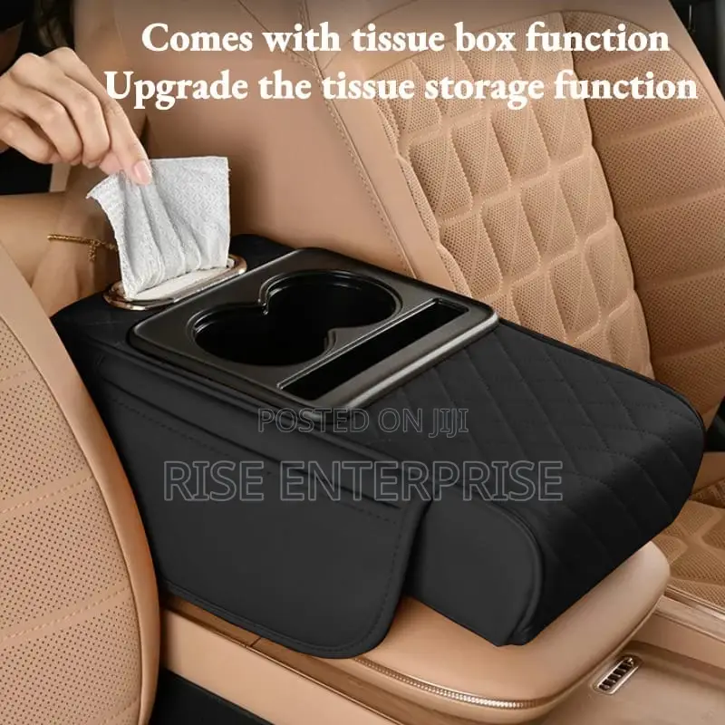 Car Arm Rest Cushion With 2 Cup Holders, Serviette and Side Storage