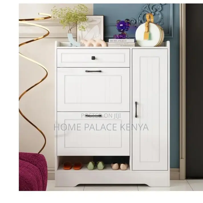 Shoe Cabinet: Wooden Shoe Rack Cabinet With 2 Flip Drawers