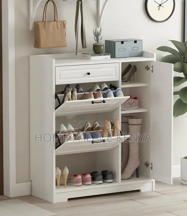 Shoe Cabinet: Wooden Shoe Rack Cabinet With 2 Flip Drawers