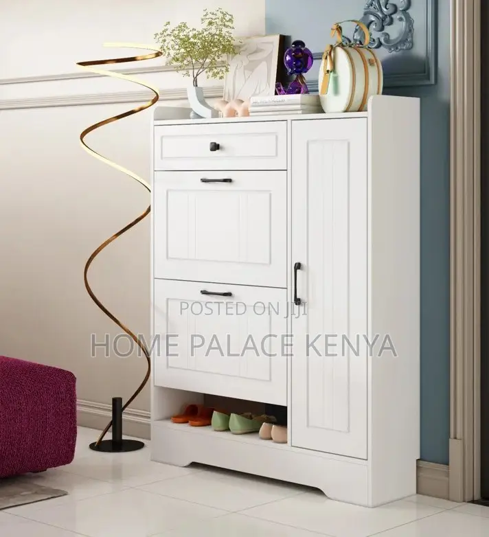 Shoe Cabinet: Wooden Shoe Rack Cabinet With 2 Flip Drawers