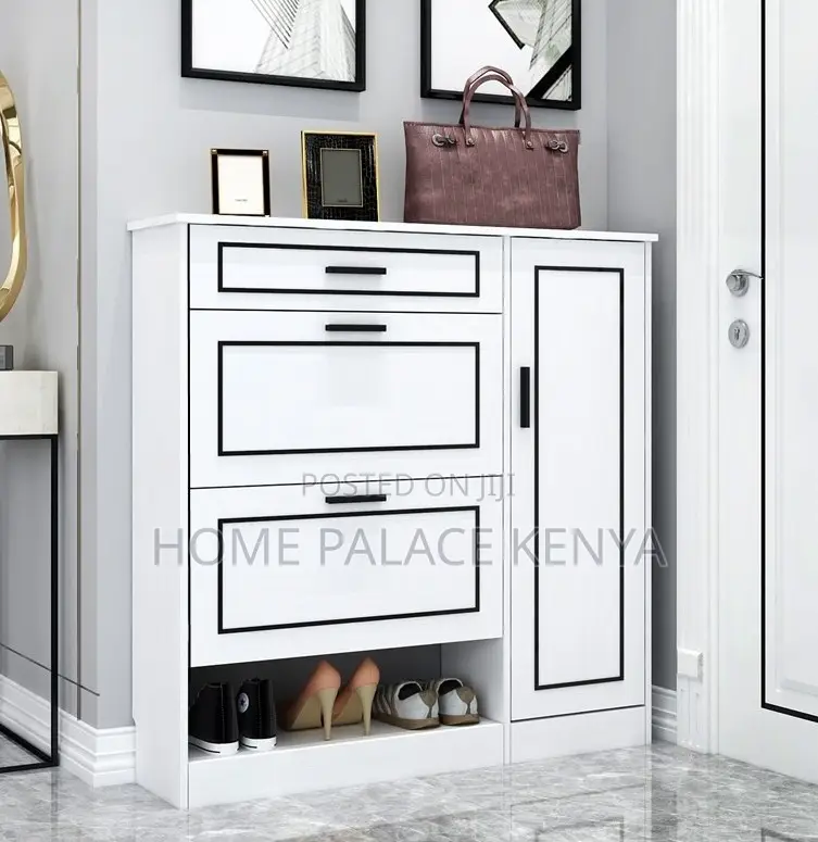 Shoe Cabinet: Wooden Shoe Rack Cabinet With 2 Flip Drawers