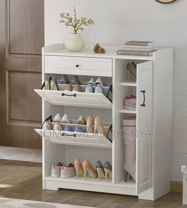 Shoe Cabinet: Wooden Shoe Rack Cabinet With 2 Flip Drawers