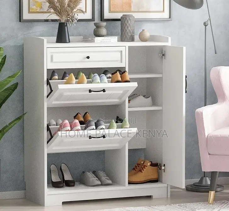 Shoe Cabinet: Wooden Shoe Rack Cabinet With 2 Flip Drawers