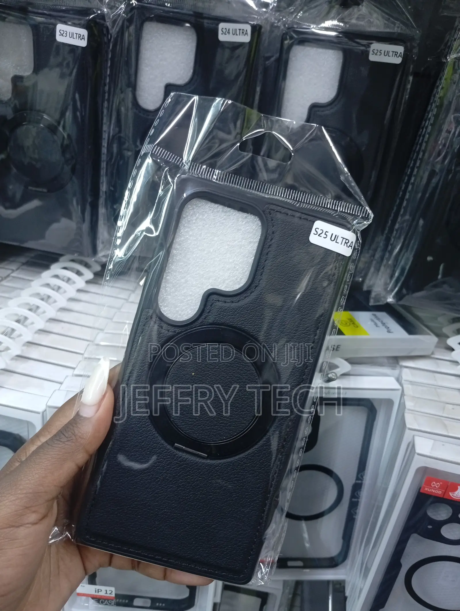 Generic Black Leather Magnetic Case for a Samsung Galaxy S24 Ultra.