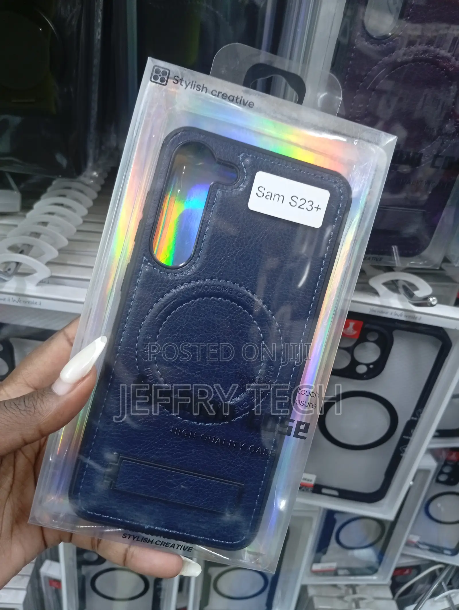 Blue Leather-Textured Case Designed for the Samsung Galaxy S23 Plus