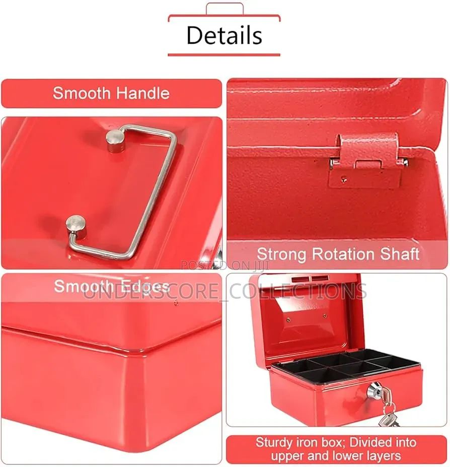 Mini Cash Box With Lock, Small Safe With 6 Compartments