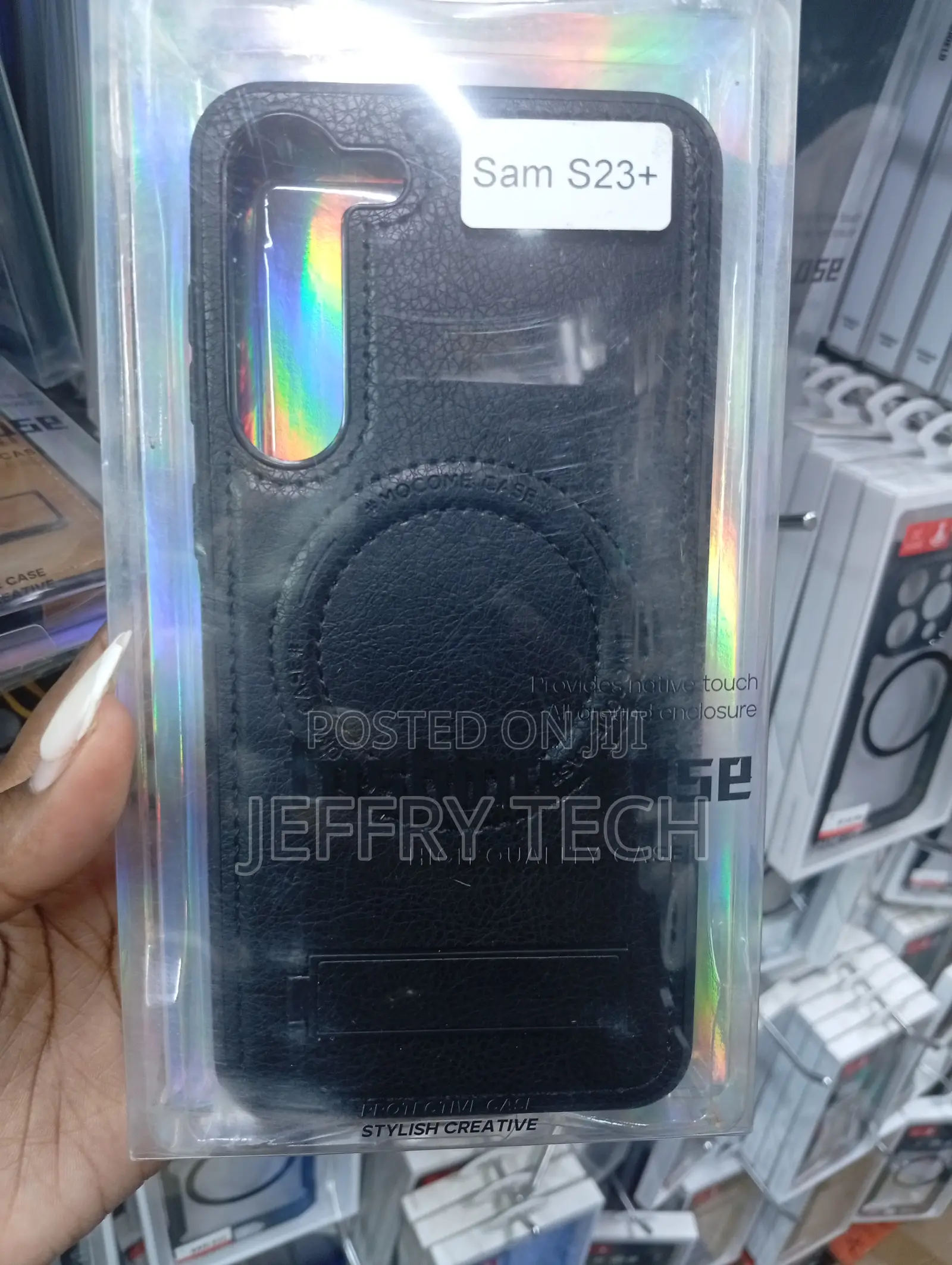 Black, Leather-Style Samsung Galaxy S23+ Phone Case