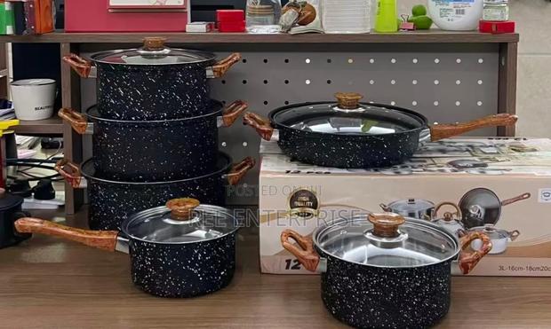 12 Pieces Non Stick Cooking Pots (With Wooden Handles)