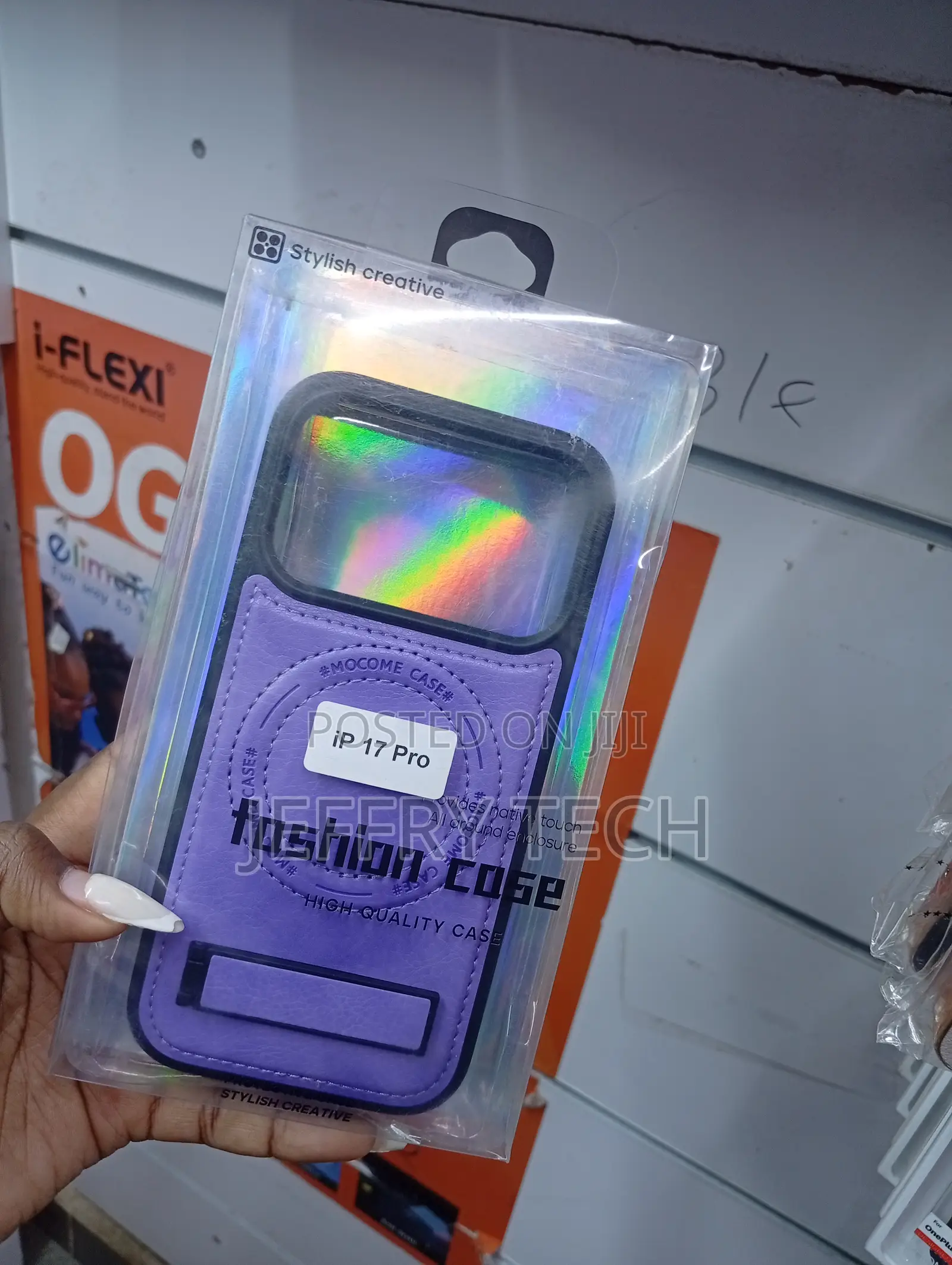 Purple Mocome Brand Fashion Case for an iPhone in Retail Packaging.