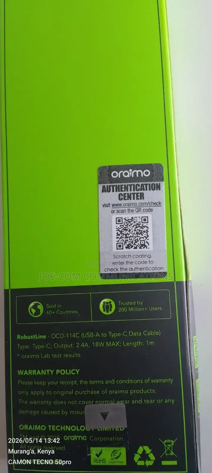 Oraimo Type C Cable