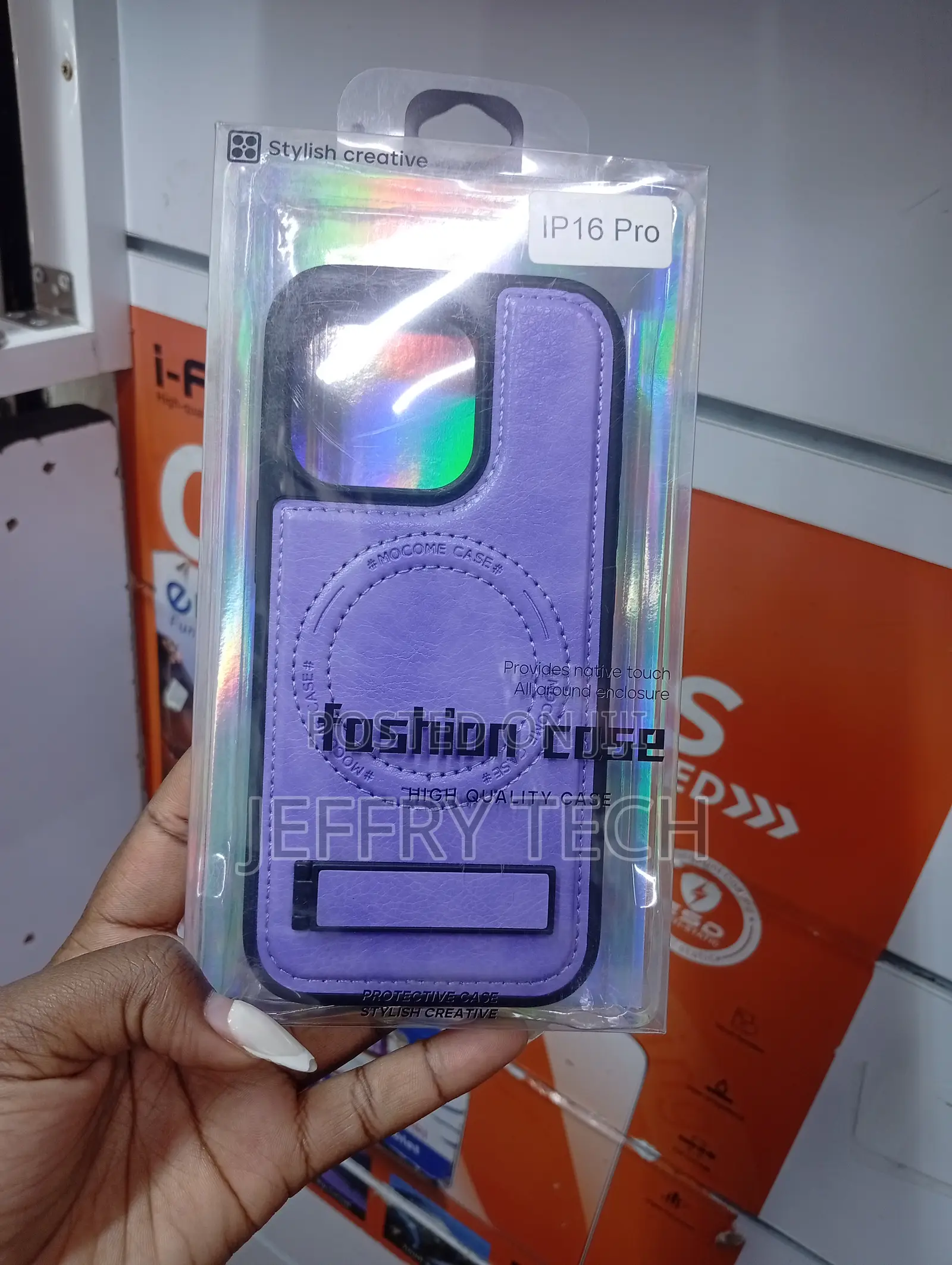 Leather Magsafe Phone Case With a Built-in Stand for an iPhone 16 Pro.