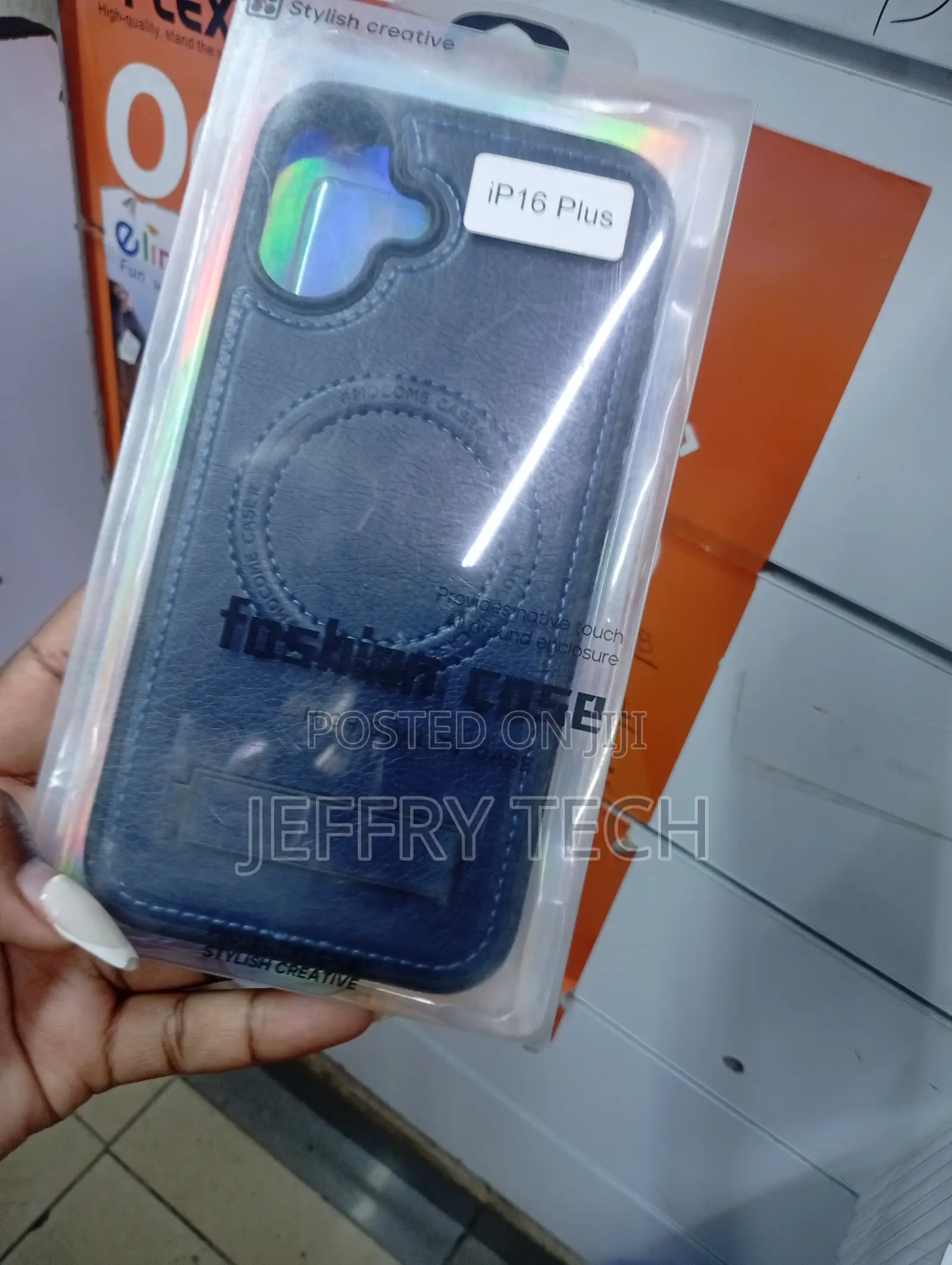Black Leather-Style Phone Case for the iPhone 16 Plus
