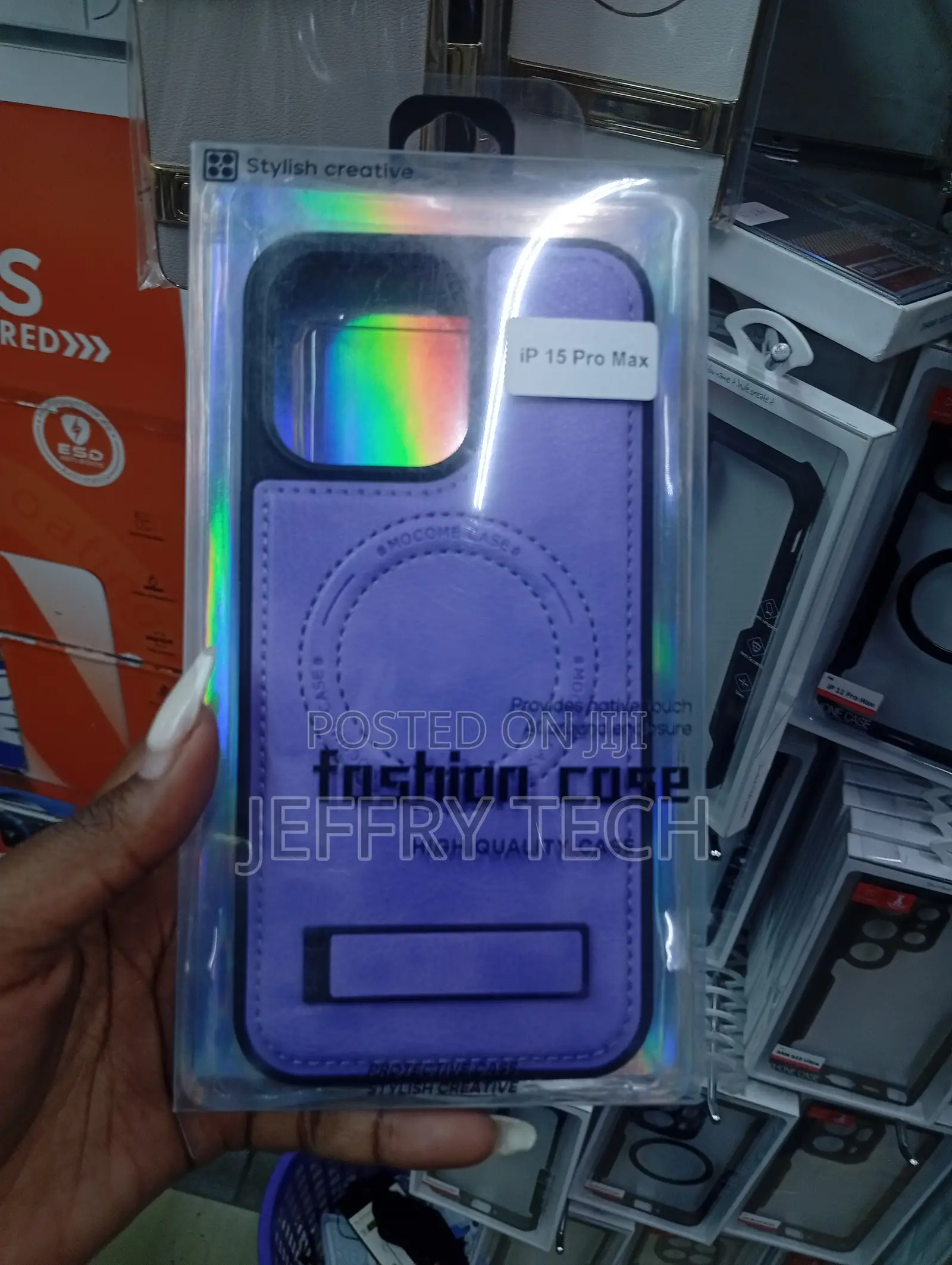 Purple Leather Magsafe Phone Case Designed for the iPhone 15 Pro Max.