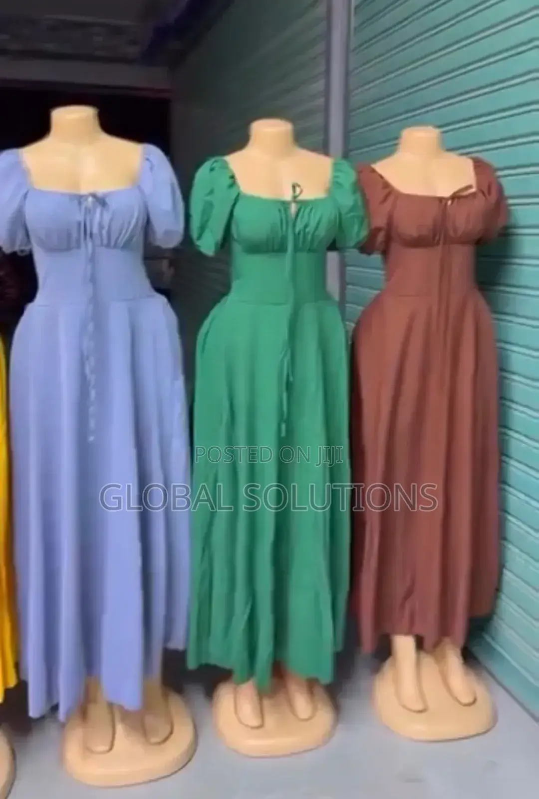 Plus Size Solid Scoop Neck Puff Sleeve Split Thigh Midi Dress