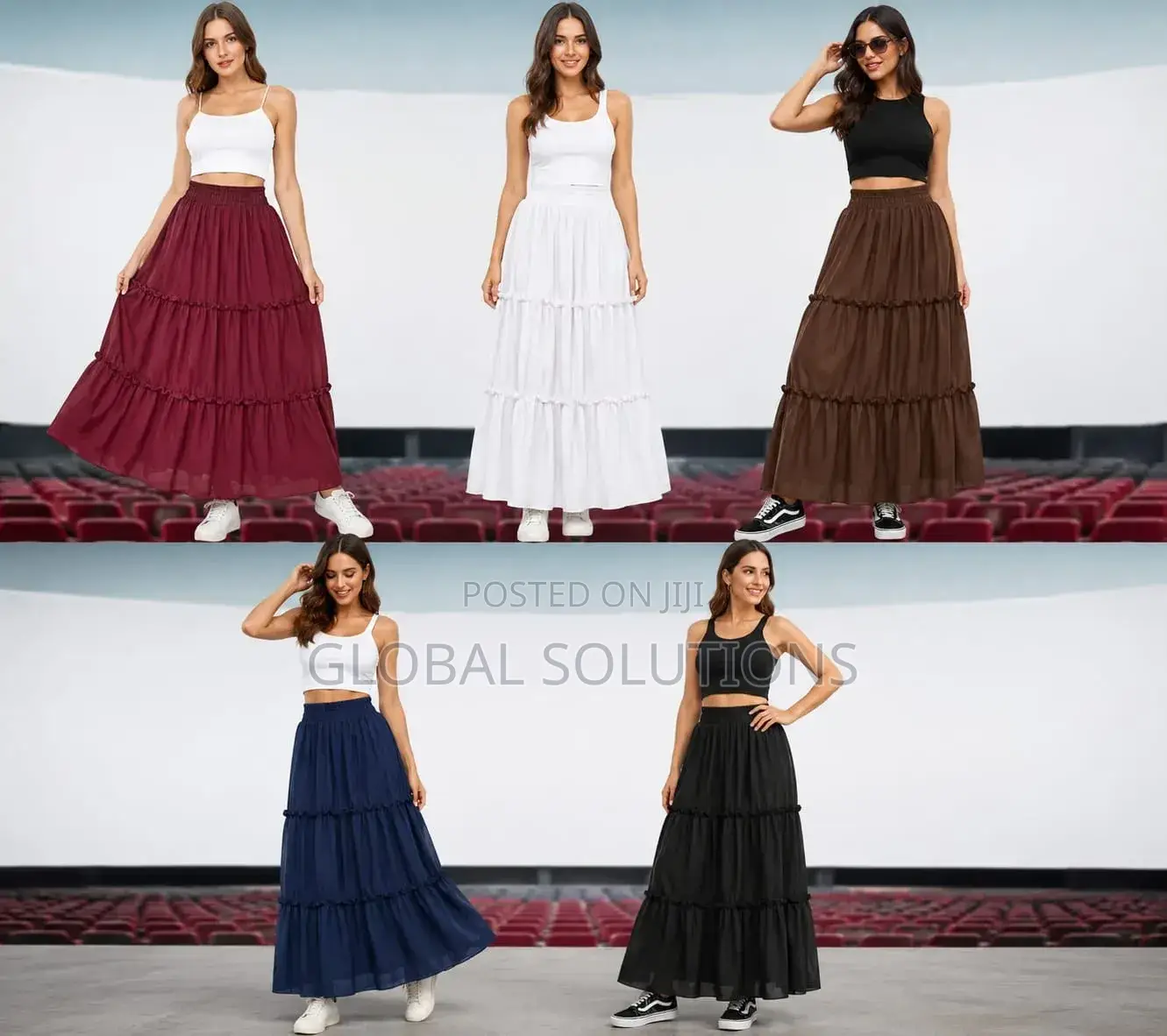 Tiered Boho Maxi Skirt With a High Waist and a Flowy, Pleated Design