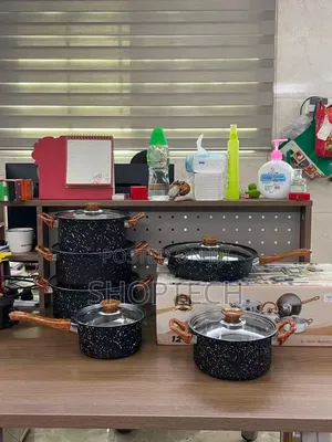 12 Pieces Non Stick Cooking Pots (With Wooden Handle.